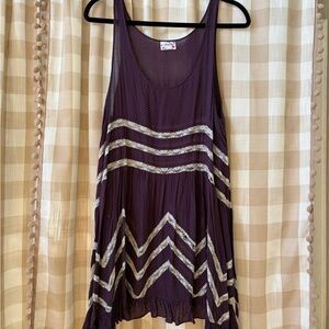 Free People Eggplant Sleeveless Tunic with Cream Lace Chevron